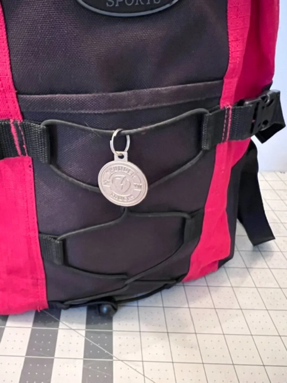 RJ SPORTS Backpack Red & Black athletic school lightweight bungee cord system